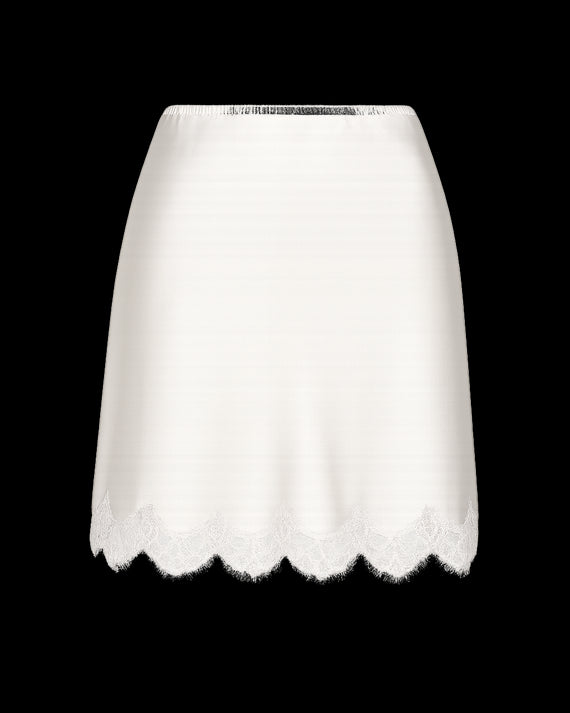 SILK-SATIN MINI SKIRT WITH CHANTILLY LACE